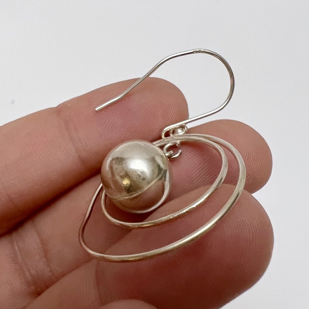 Vintage Sterling Silver 925 Orb Circle Drop Dangle Earrings - Picture 4 of 5